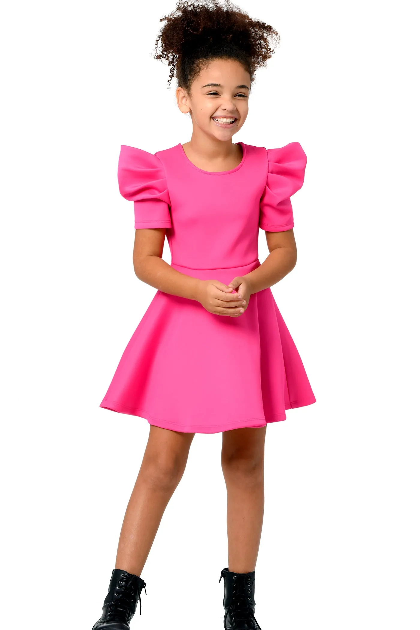 Little Girl's Dramatic Ruched Sleeve Skater Dress