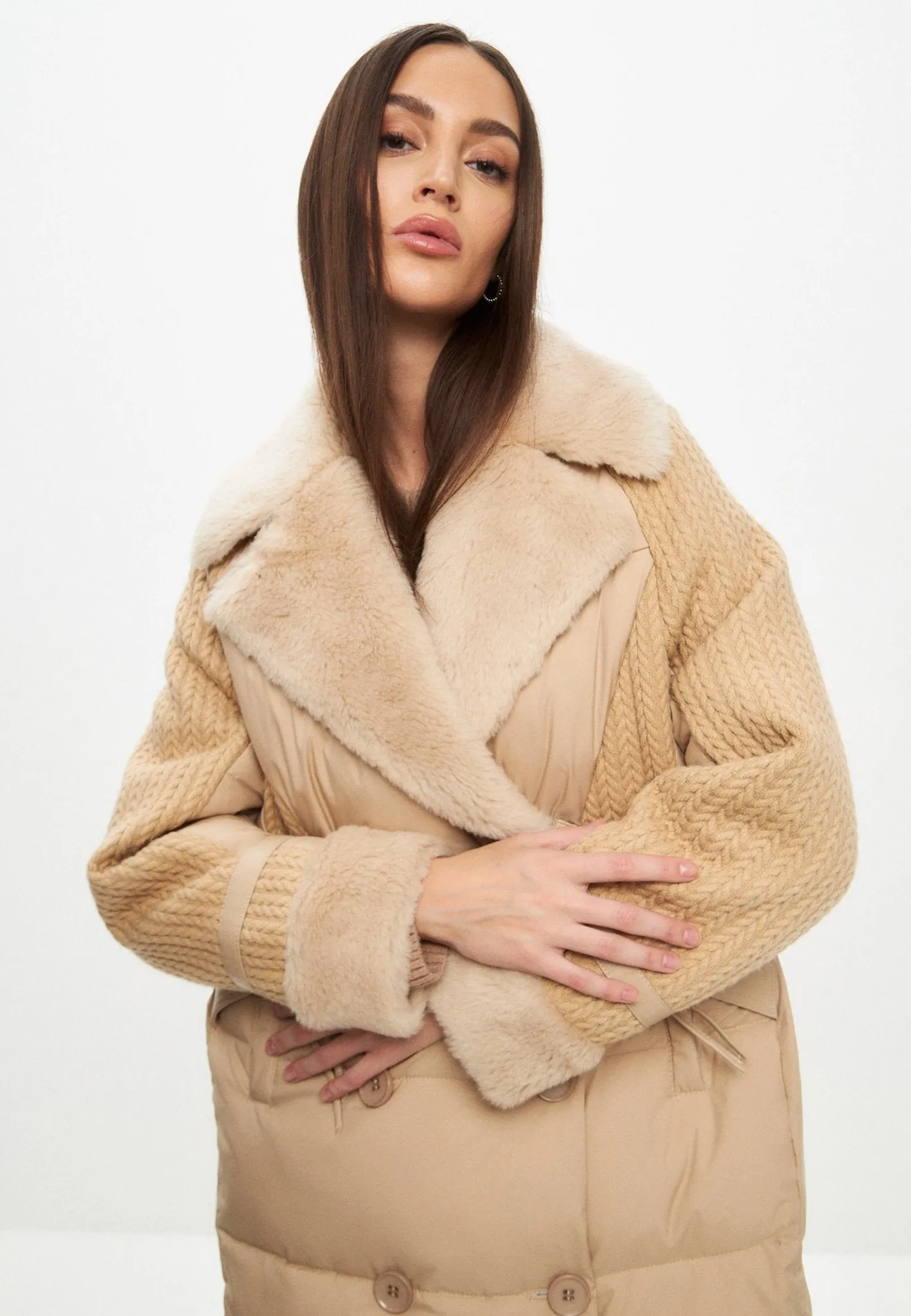 Long Quilted Coat Oversize Style - Beige