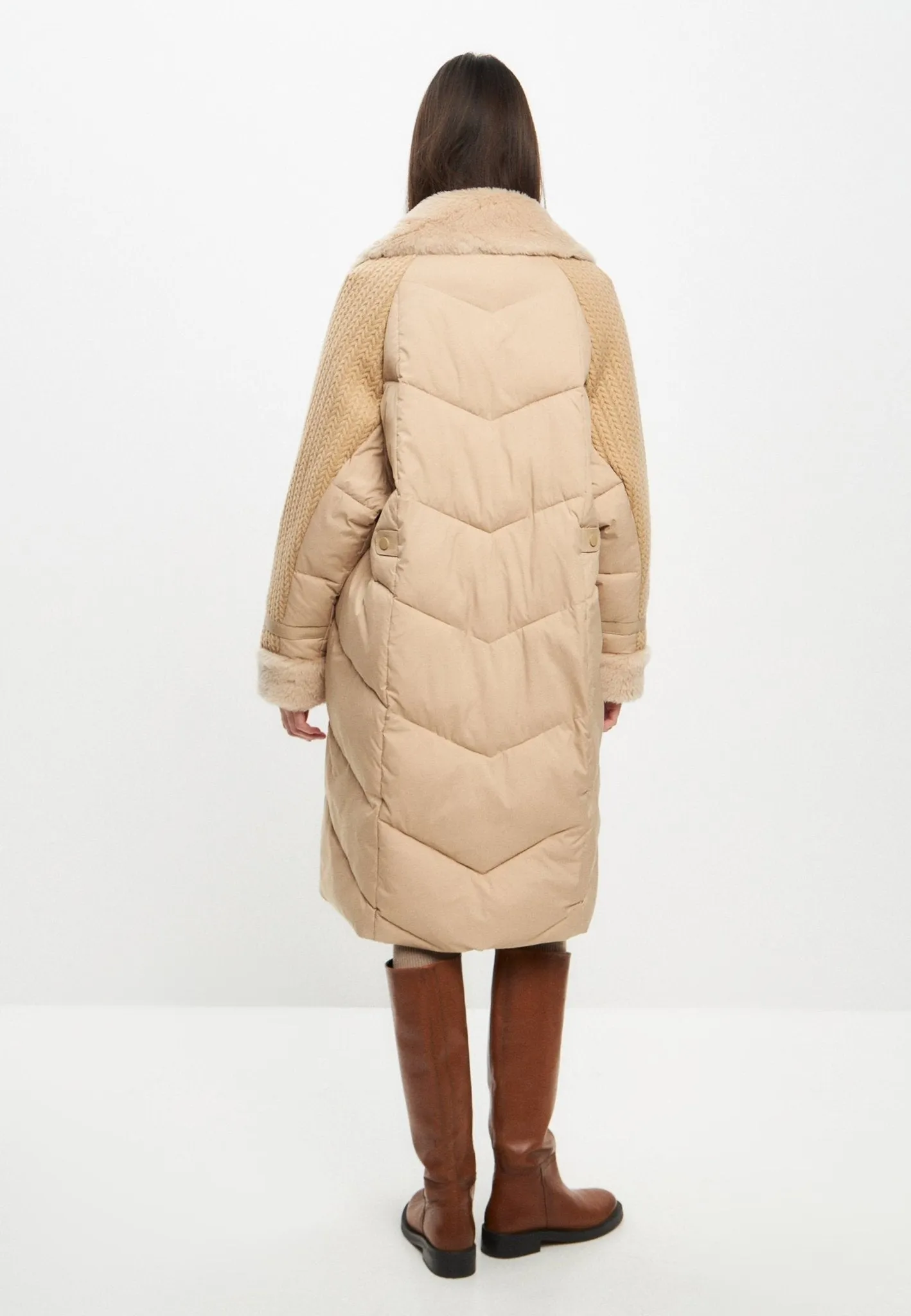 Long Quilted Coat Oversize Style - Beige