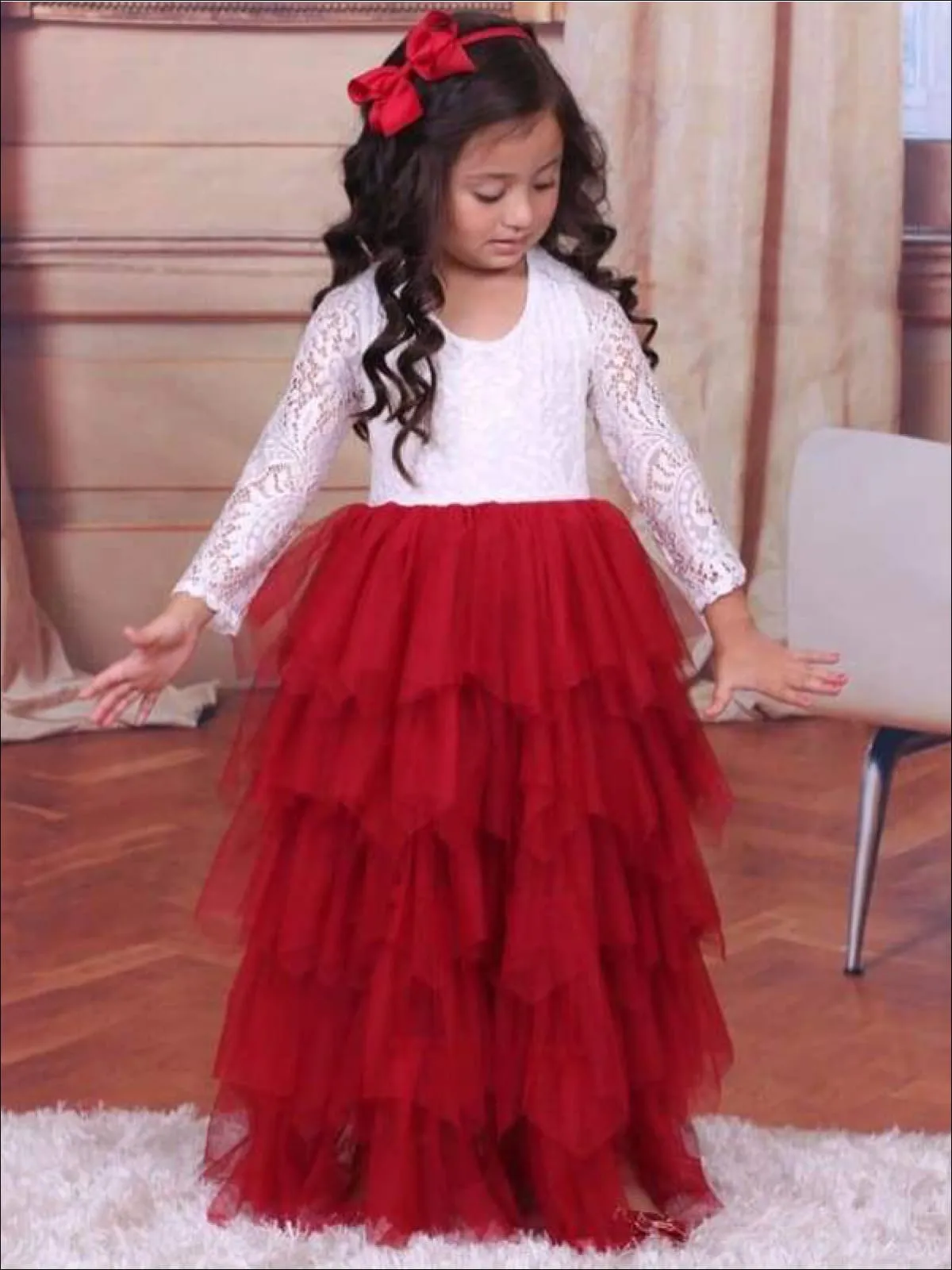 Loving My Lacey Cascading Red Tulle Holiday Dress