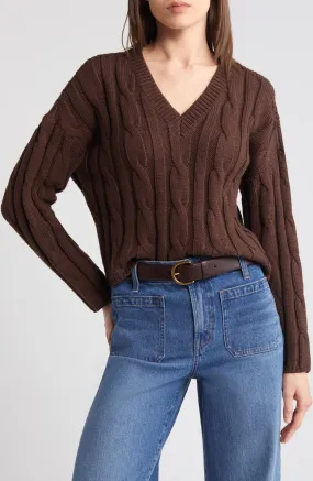 Madewell Cable Knit V-Neck Crop Sweater