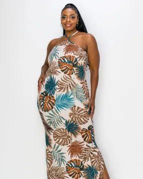 Malia Halter Neck Maxi Dress | Taupe/Teal