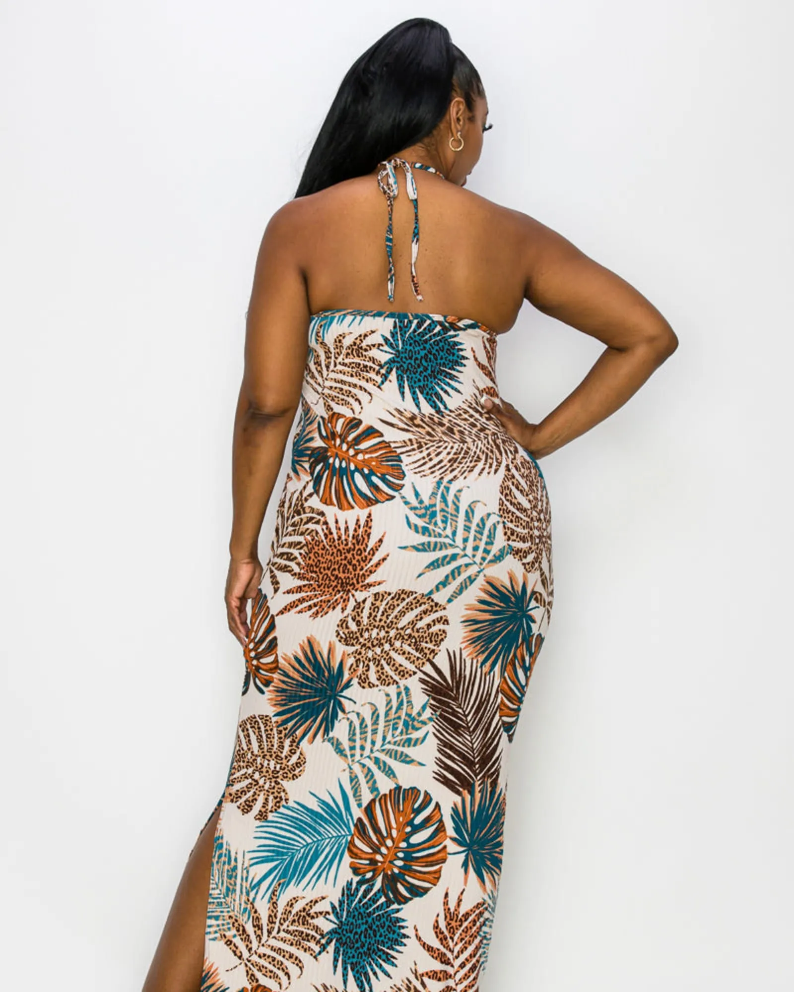 Malia Halter Neck Maxi Dress | Taupe/Teal