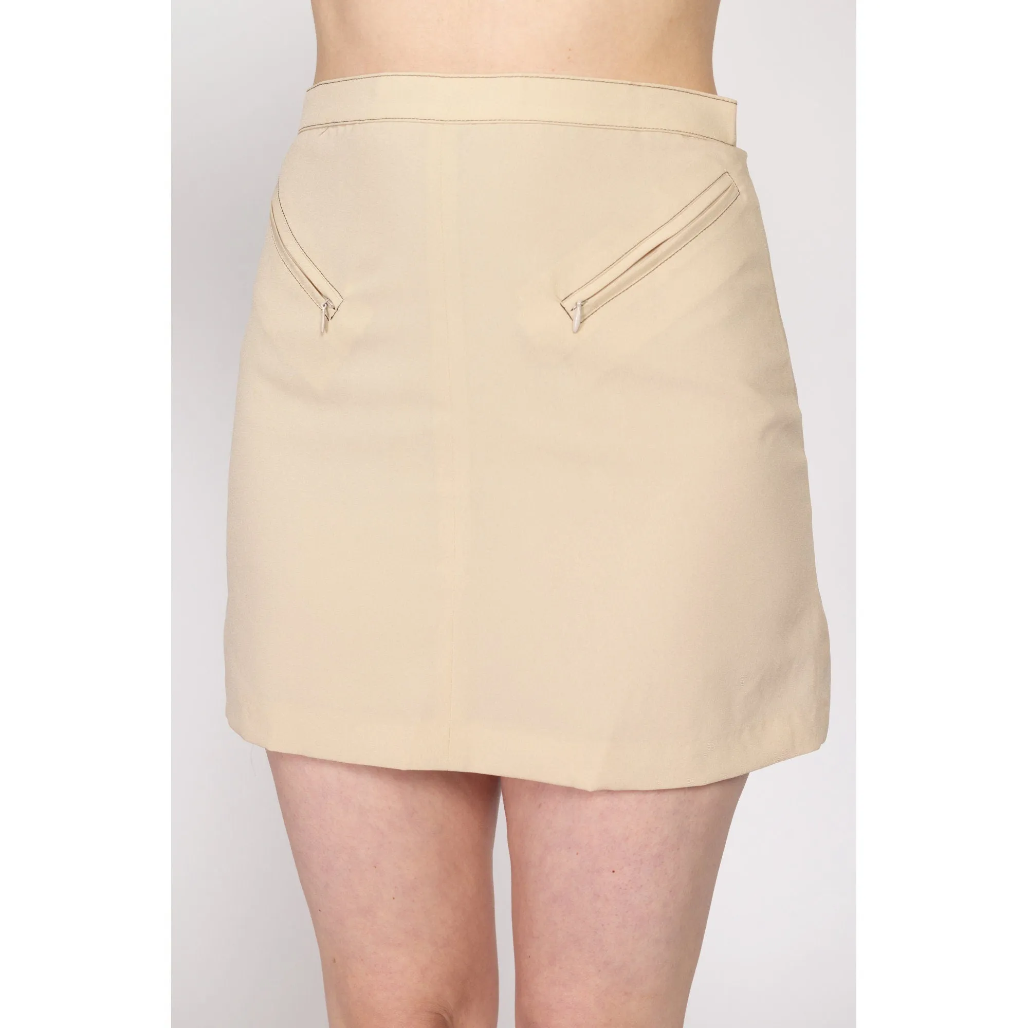 Medium 90s Beige Zipper Pocket Mini Skirt 28"