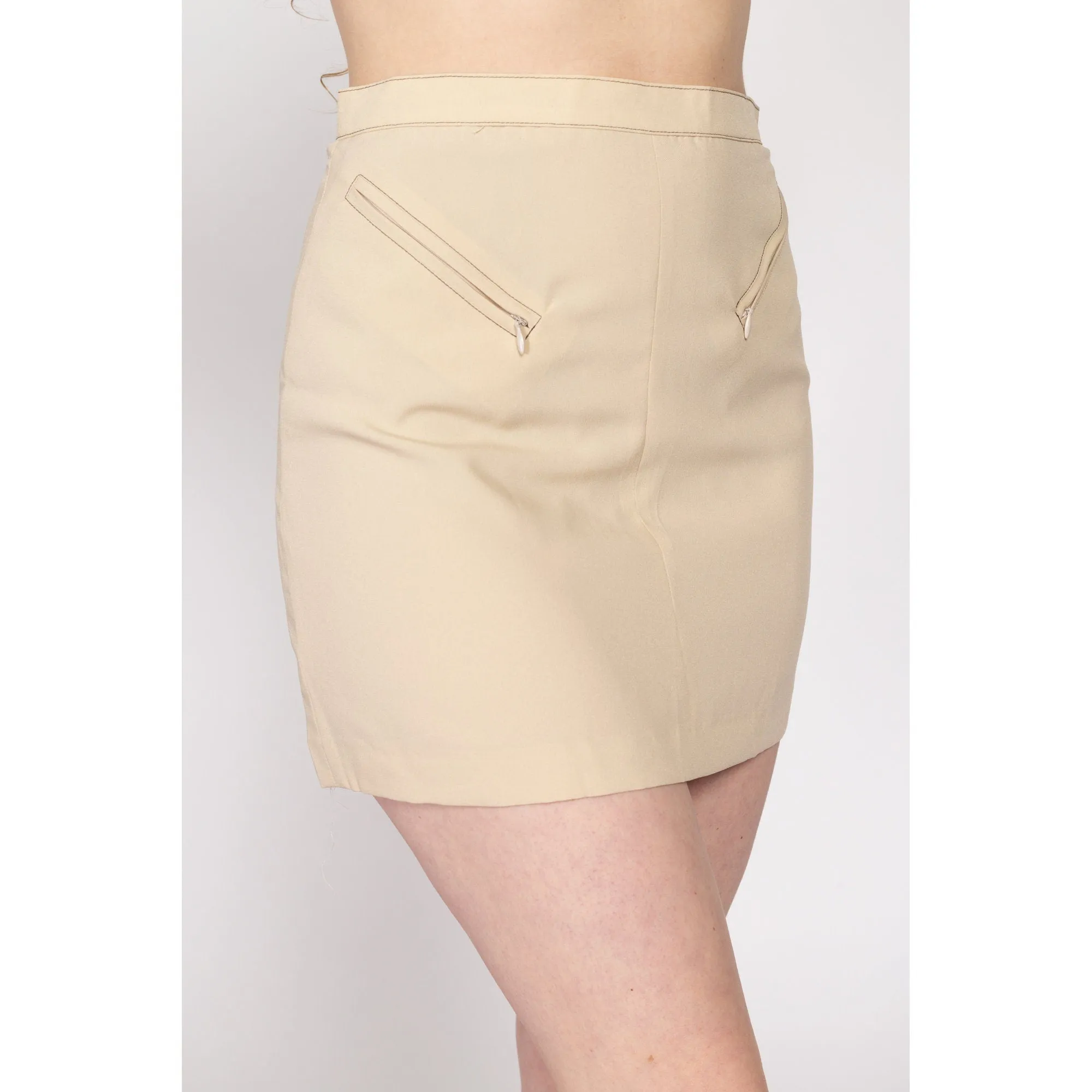 Medium 90s Beige Zipper Pocket Mini Skirt 28"