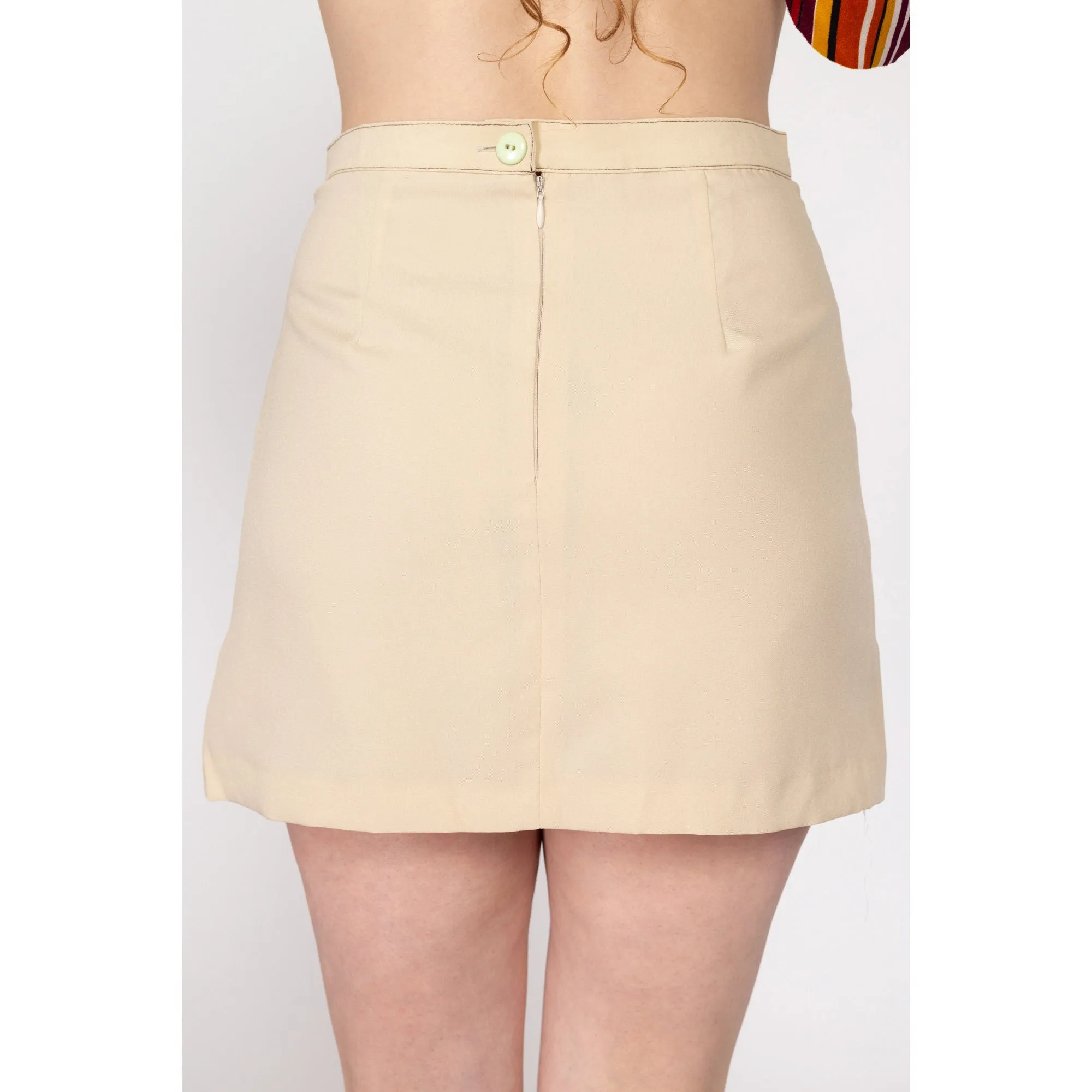 Medium 90s Beige Zipper Pocket Mini Skirt 28"