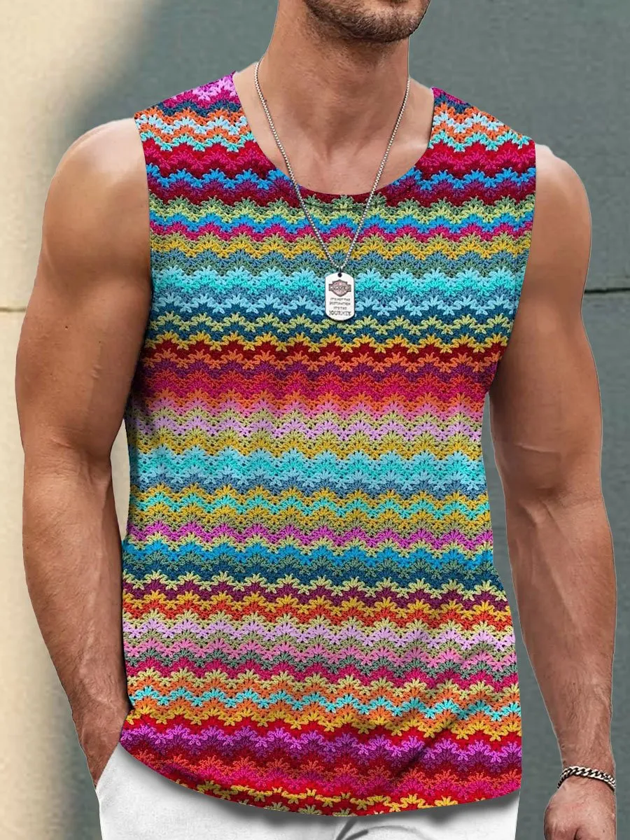 Men's Colorful Knitted Jacquard Print Casual Round Neck Tank