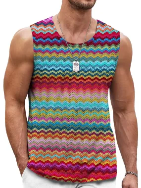 Men's Colorful Knitted Jacquard Print Casual Round Neck Tank