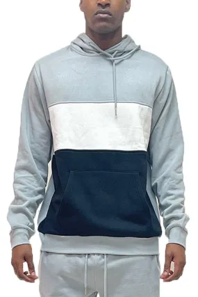 Mens Gray Black Color Block Pullover Hoodie