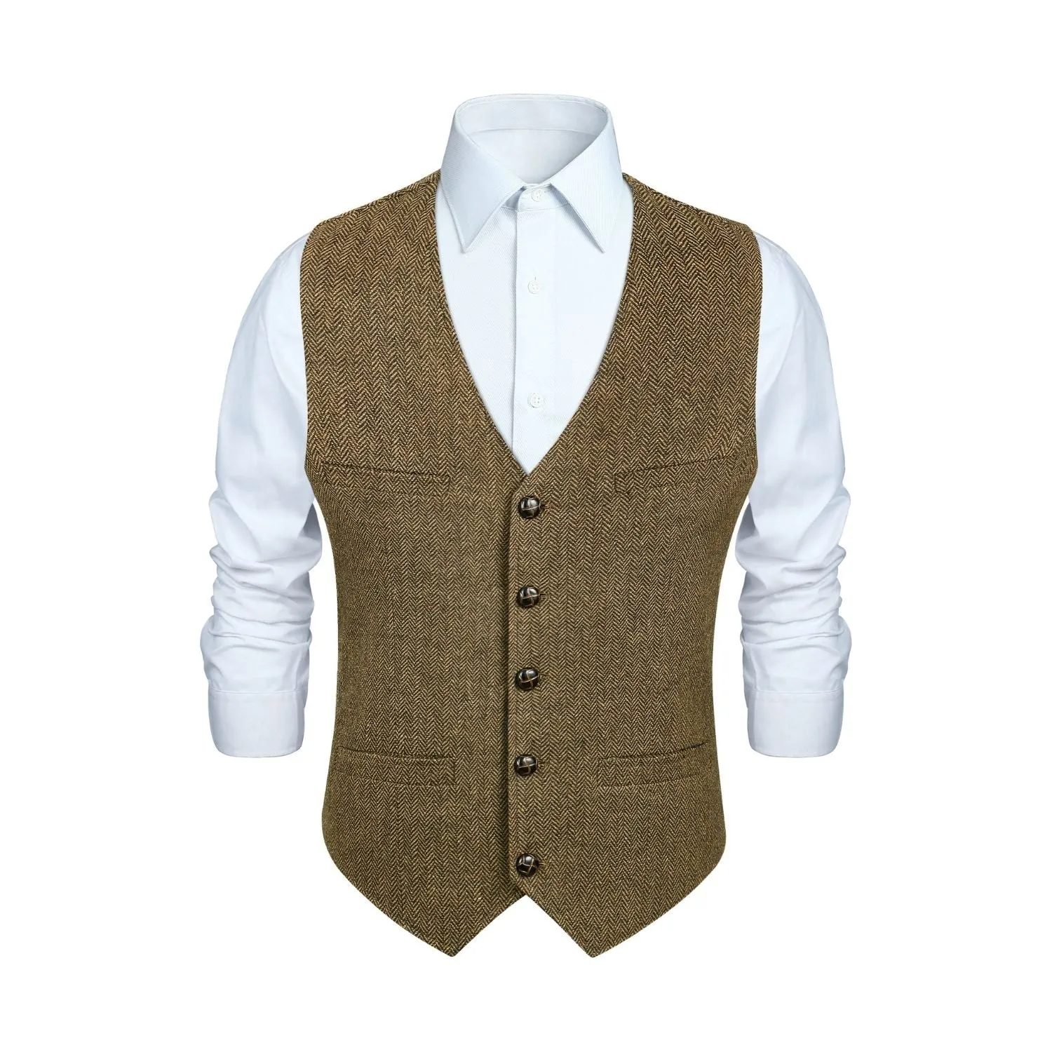 Men's Herringbone Tweed Vest - A-BROWN