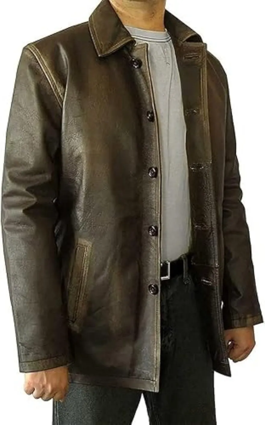 Mens Leather Trench Coat Dark Brown