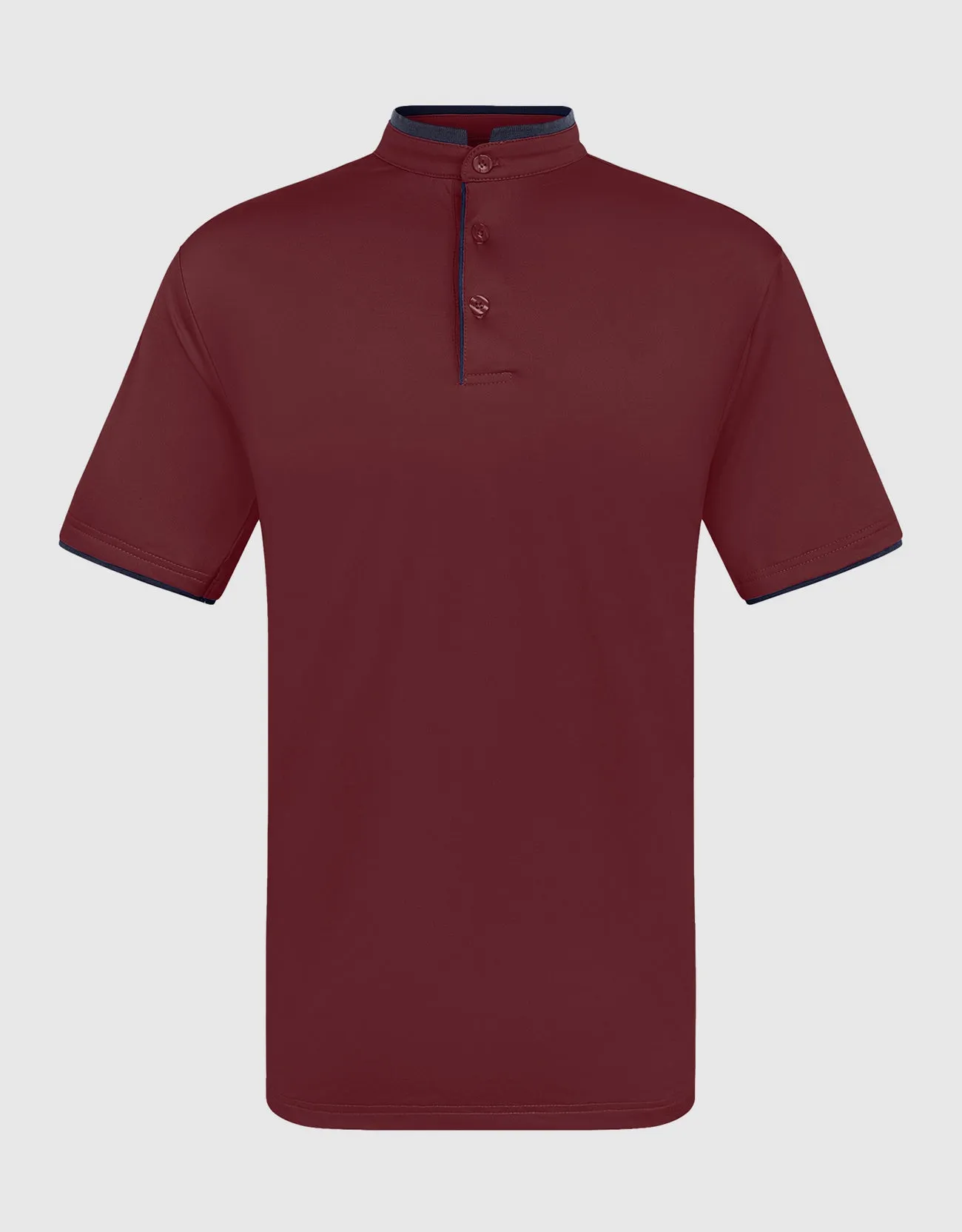 Men's Short Sleeve Henley Polo Shirt with Contrast-Trim