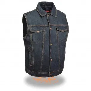 Men's Snap Front Denim Vest w/ Shirt Collar