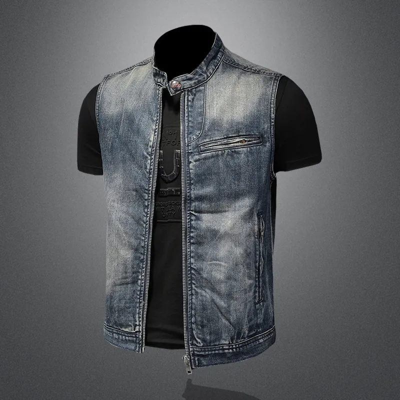 Men's Vintage Denim Zipper Motorcycle Vest