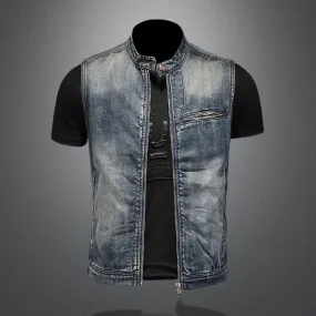 Men's Vintage Denim Zipper Motorcycle Vest