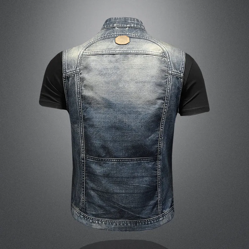 Men's Vintage Denim Zipper Motorcycle Vest