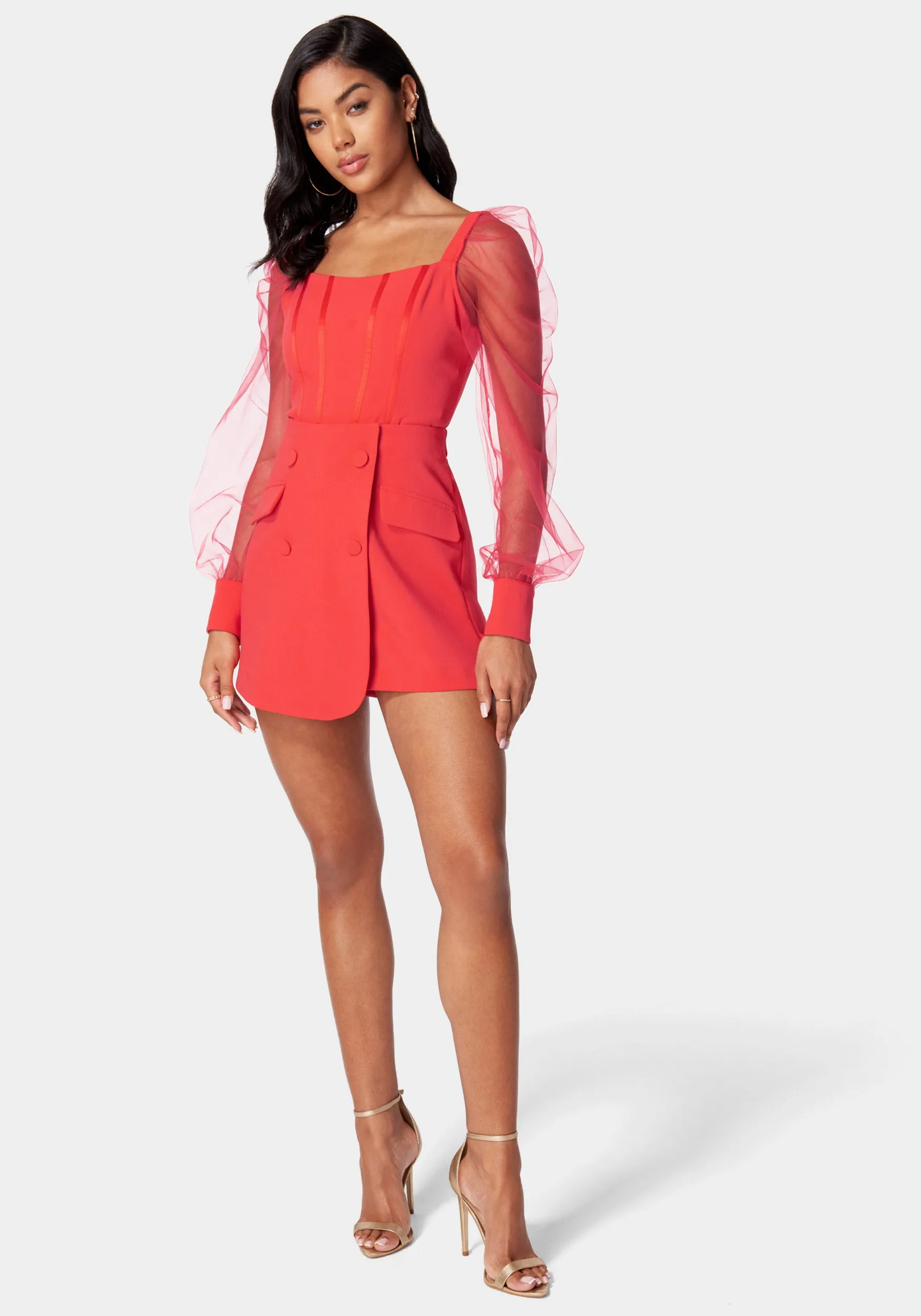 Mesh Sleeves Corset Illusion Tailored Romper