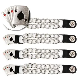 Milwaukee Leather 4 Aces Medallion Vest Extender - Double Chrome Chains Genuine Leather 6.5" Extension 4-PCS MLA6007SET