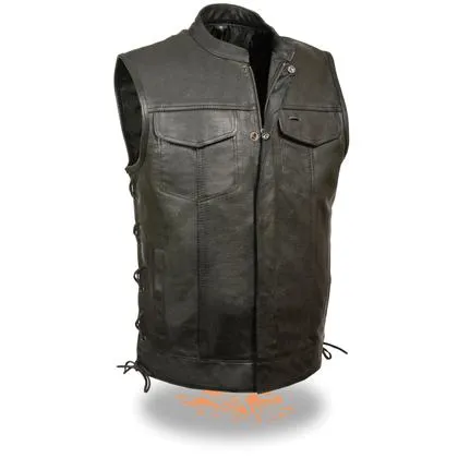 Milwaukee Leather LKM3712 Men's Side Lace Front Snap and Zipper Leather Club Vest