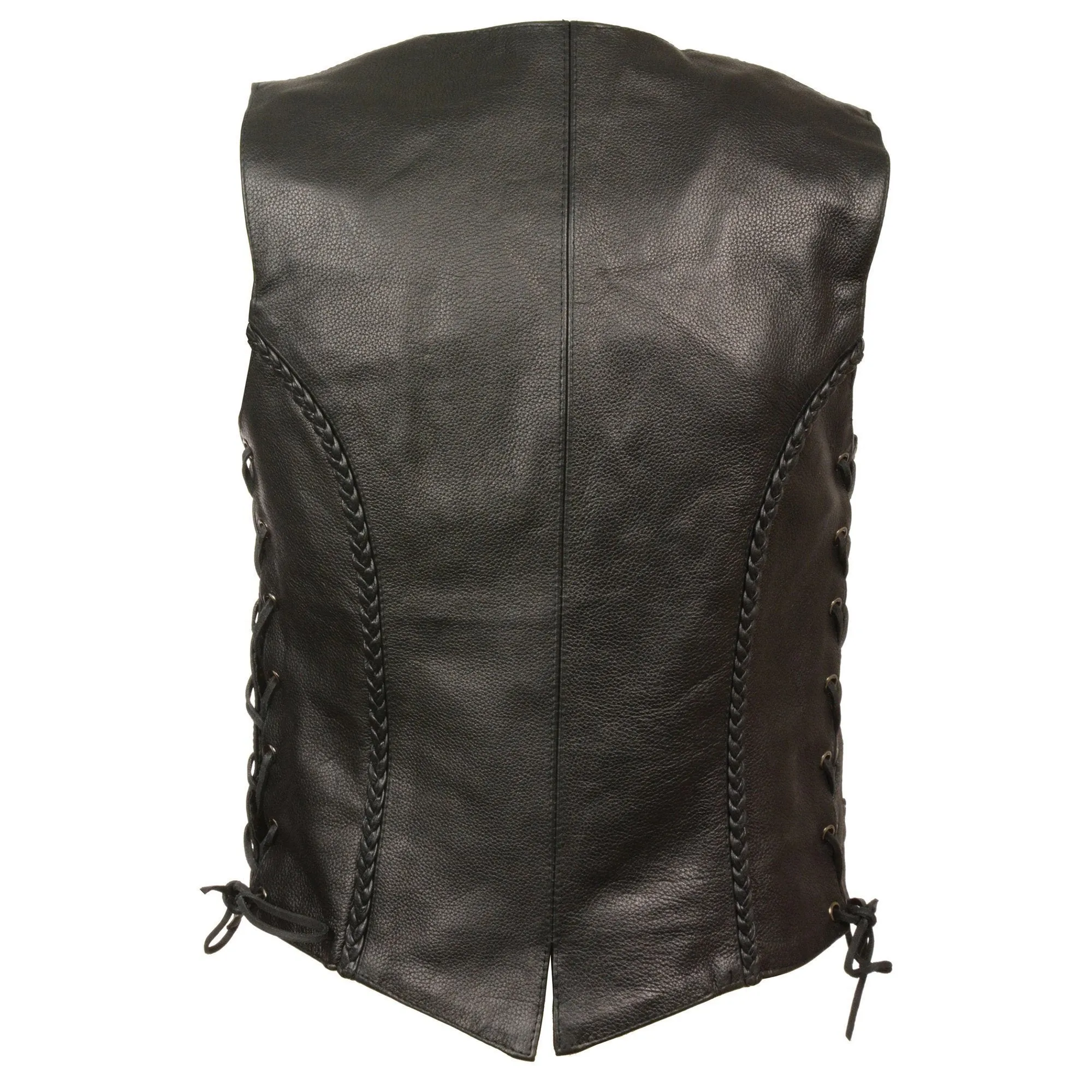 Milwaukee Leather ML1255 Women's Black Braided Premium Leather Side Lace Motorcycle Rider Vest w/ Front Snap Closure