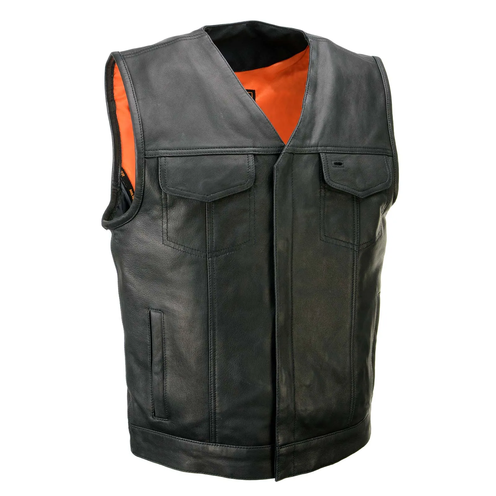 Milwaukee Leather MLM3503 Men's 'Pursuit' Black Premium Naked Goad Leather V Neck Motorcycle Rider Vest