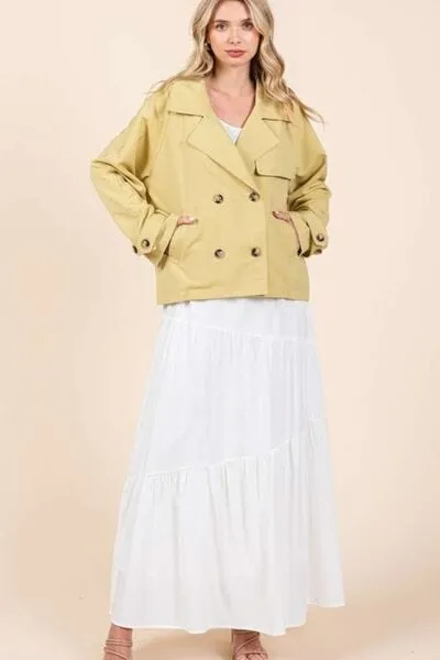 Mittoshop Double Breasted Long Sleeve Trench Coat Jacket