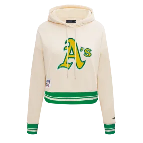 MLB OAKLAND ATHLETICS RETRO CLASSIC WOMEN'S CROPPED PO HOODIE (EGGSHELL/ KELLY GREEN)