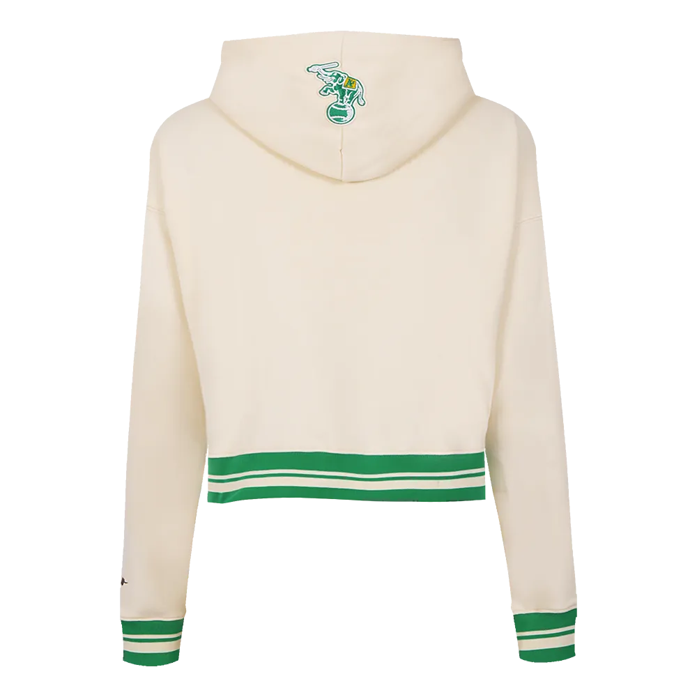 MLB OAKLAND ATHLETICS RETRO CLASSIC WOMEN'S CROPPED PO HOODIE (EGGSHELL/ KELLY GREEN)