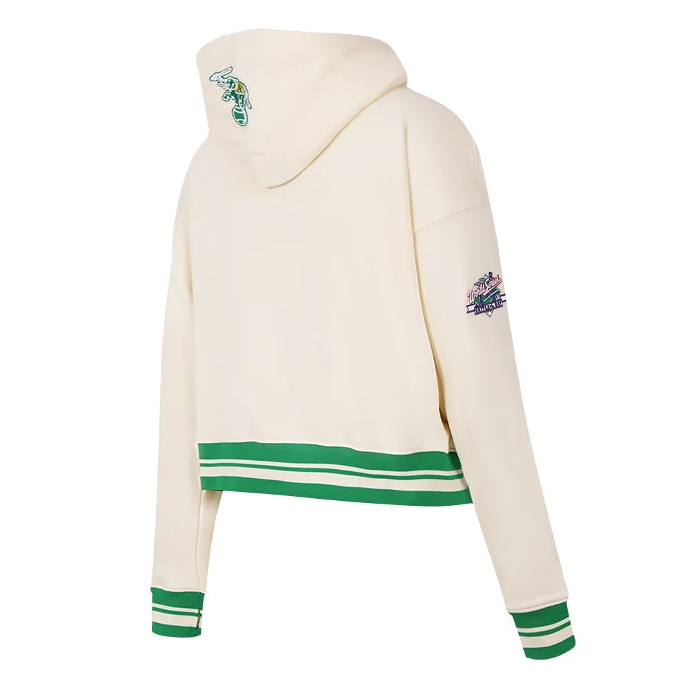 MLB OAKLAND ATHLETICS RETRO CLASSIC WOMEN'S CROPPED PO HOODIE (EGGSHELL/ KELLY GREEN)