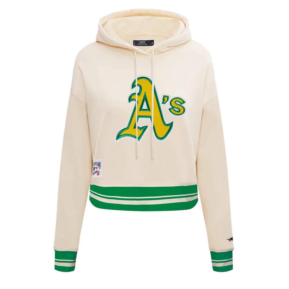 MLB OAKLAND ATHLETICS RETRO CLASSIC WOMEN'S CROPPED PO HOODIE (EGGSHELL/ KELLY GREEN)