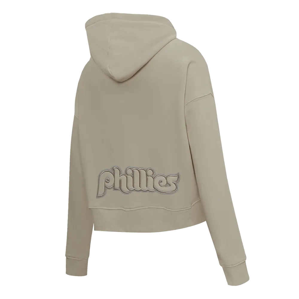 MLB PHILADELPHIA PHILLIES RETRO NEUTRAL WOMEN'S CROPPED PO HOODIE (TAUPE)