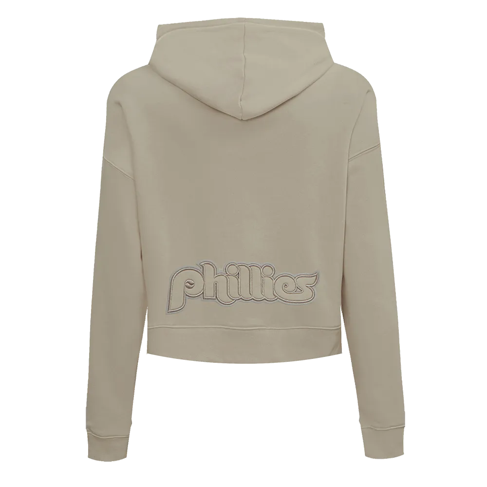 MLB PHILADELPHIA PHILLIES RETRO NEUTRAL WOMEN'S CROPPED PO HOODIE (TAUPE)