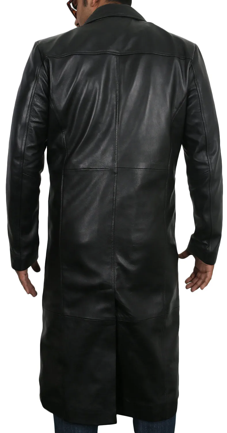 Modern Fit Leather Trench Coat