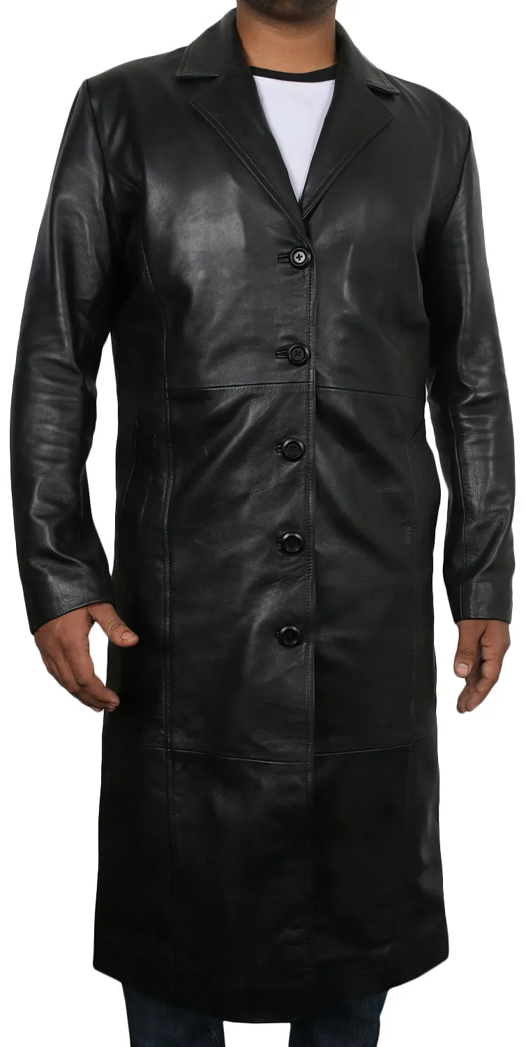 Modern Fit Leather Trench Coat