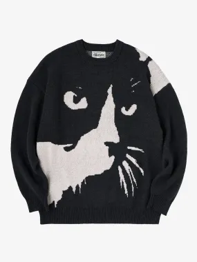 Night Cats Jacquard Woven Wool Knitted Sweater