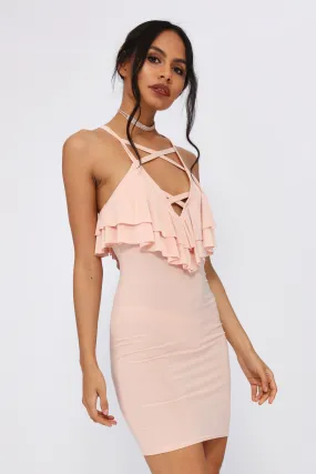 Nude Frill Top Bodycon Dress