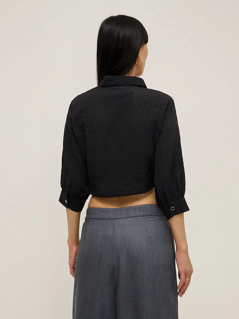 Nuon Black Waffle-Textured Crop Top