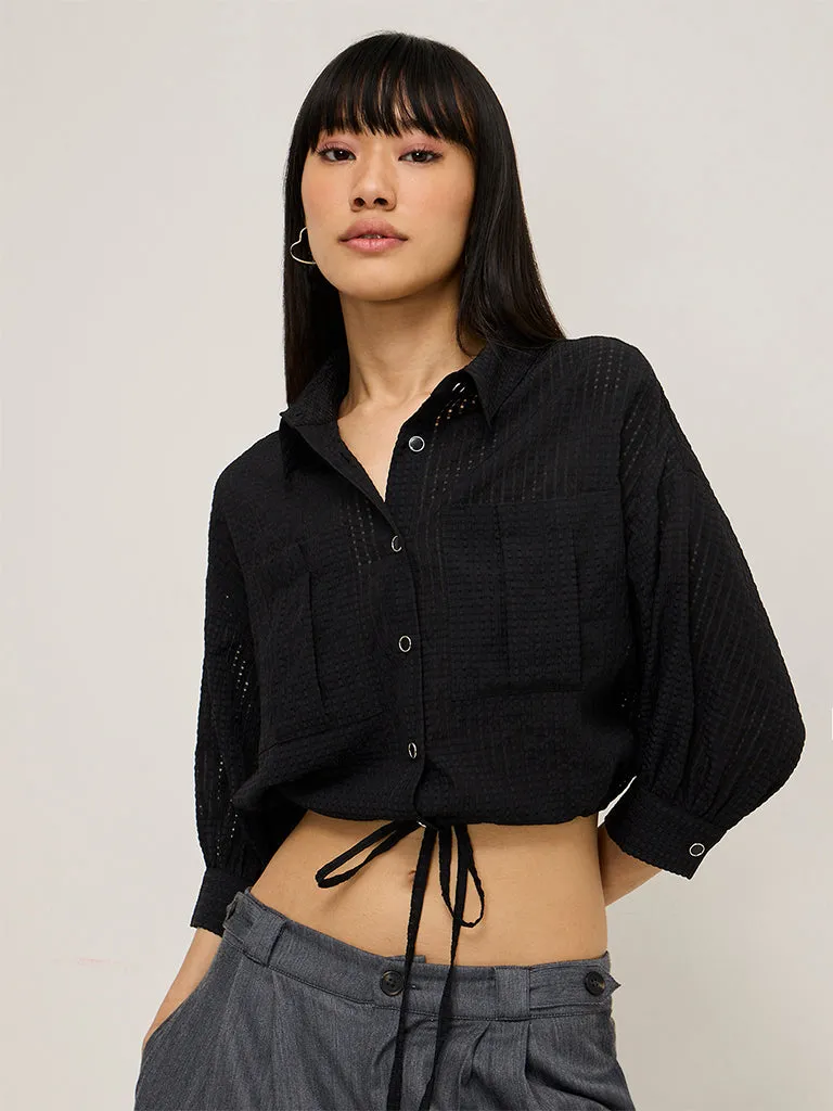 Nuon Black Waffle-Textured Crop Top