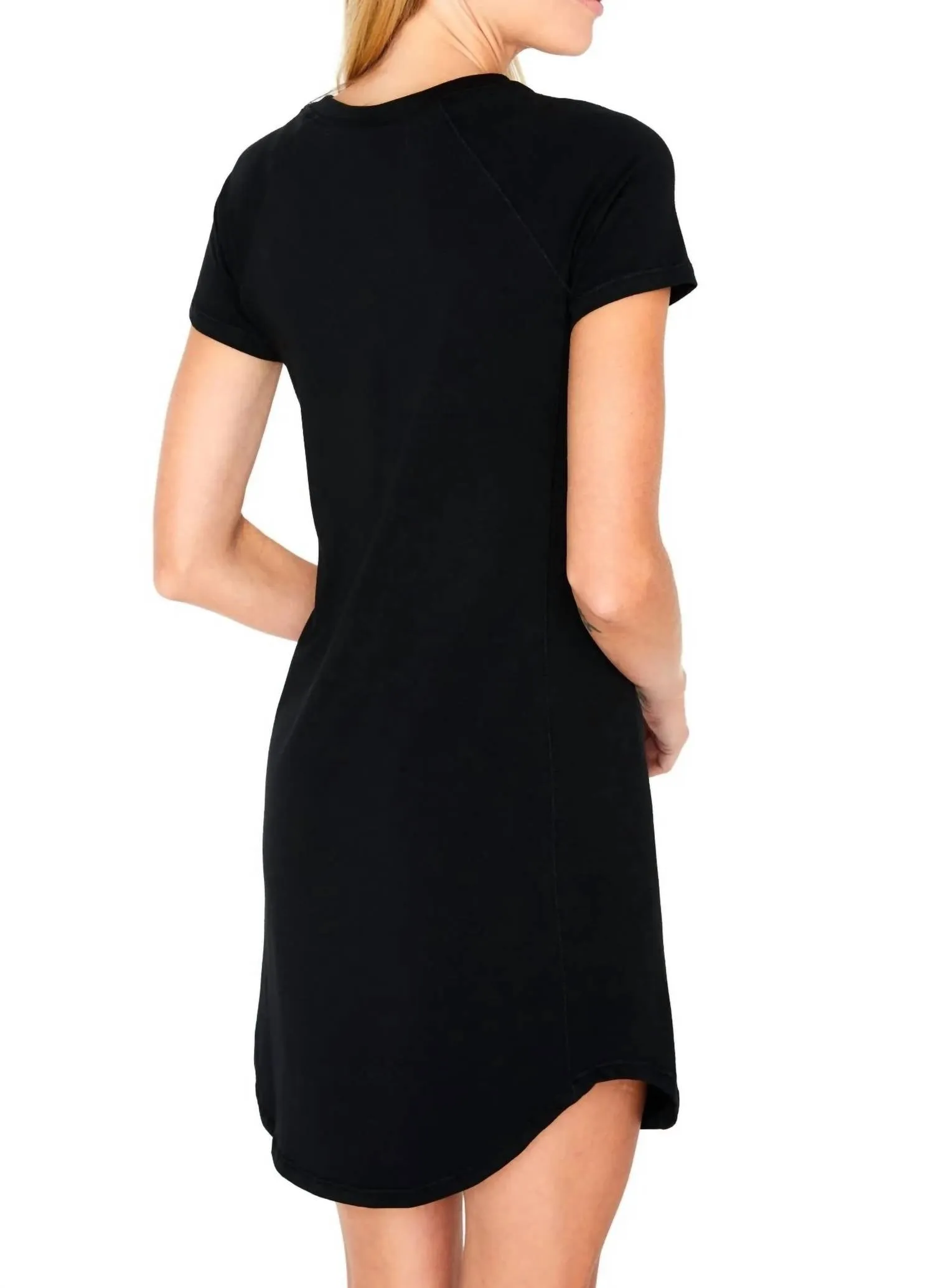 Olivia Short Sleeve Henley Lounge Dress in Black