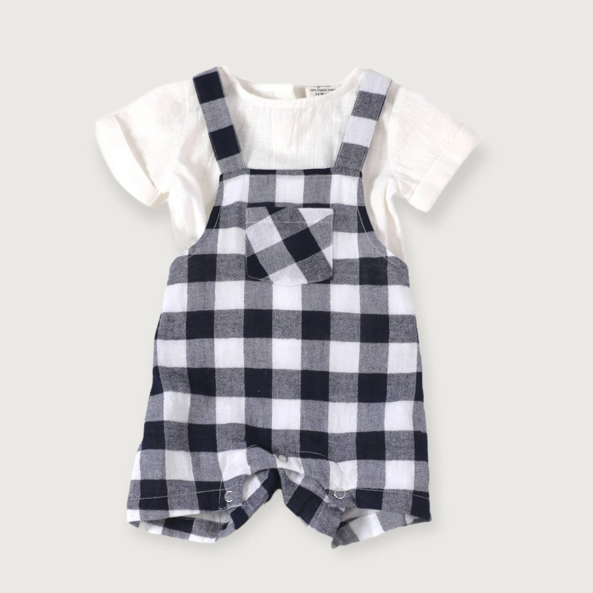 Organic Baby Romper & Shirt Set - Navy Gingham