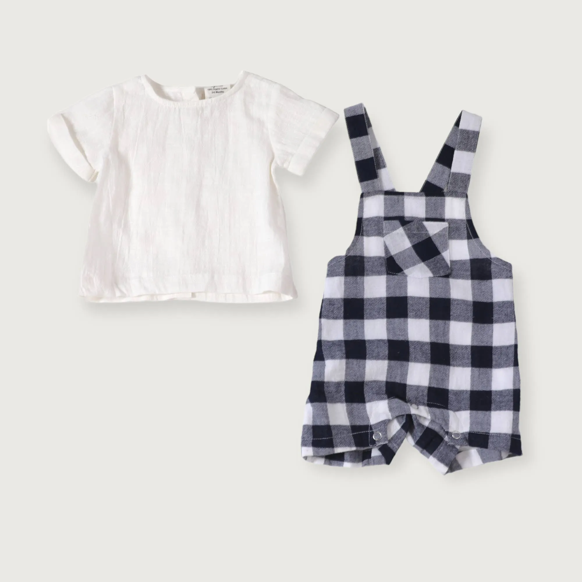 Organic Baby Romper & Shirt Set - Navy Gingham