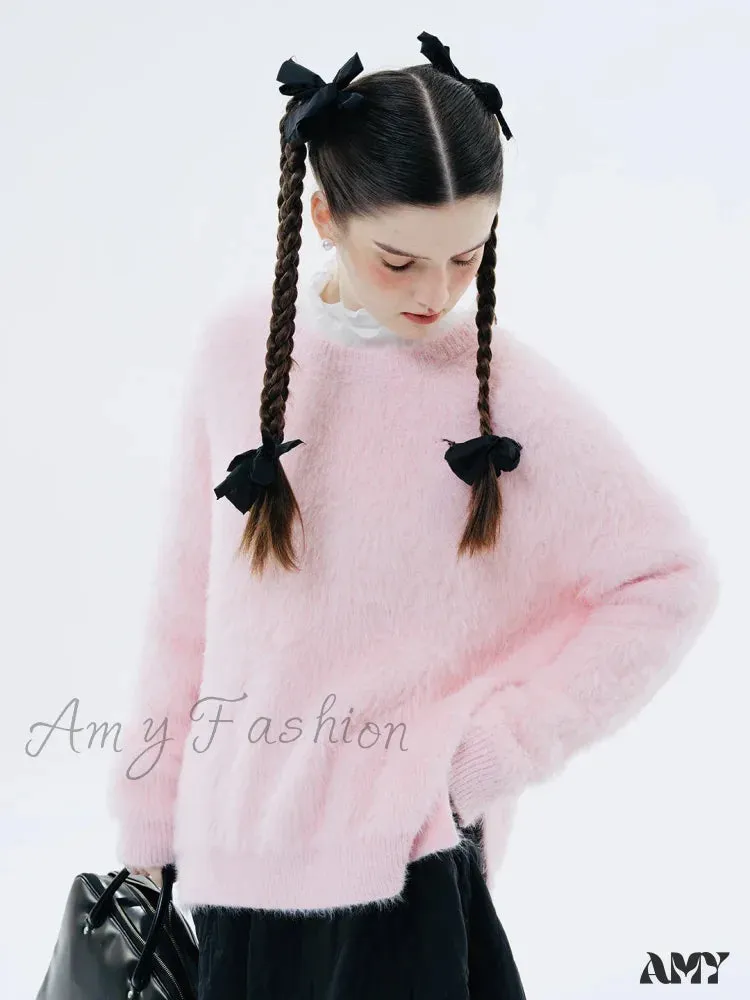 Original Design Winter Warm Round Neck Pink Fashion Sweater