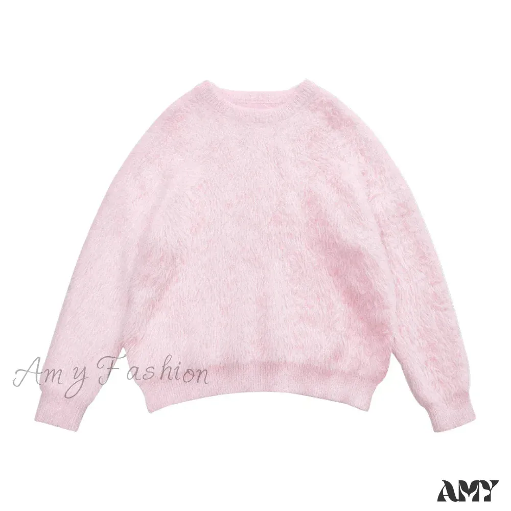 Original Design Winter Warm Round Neck Pink Fashion Sweater