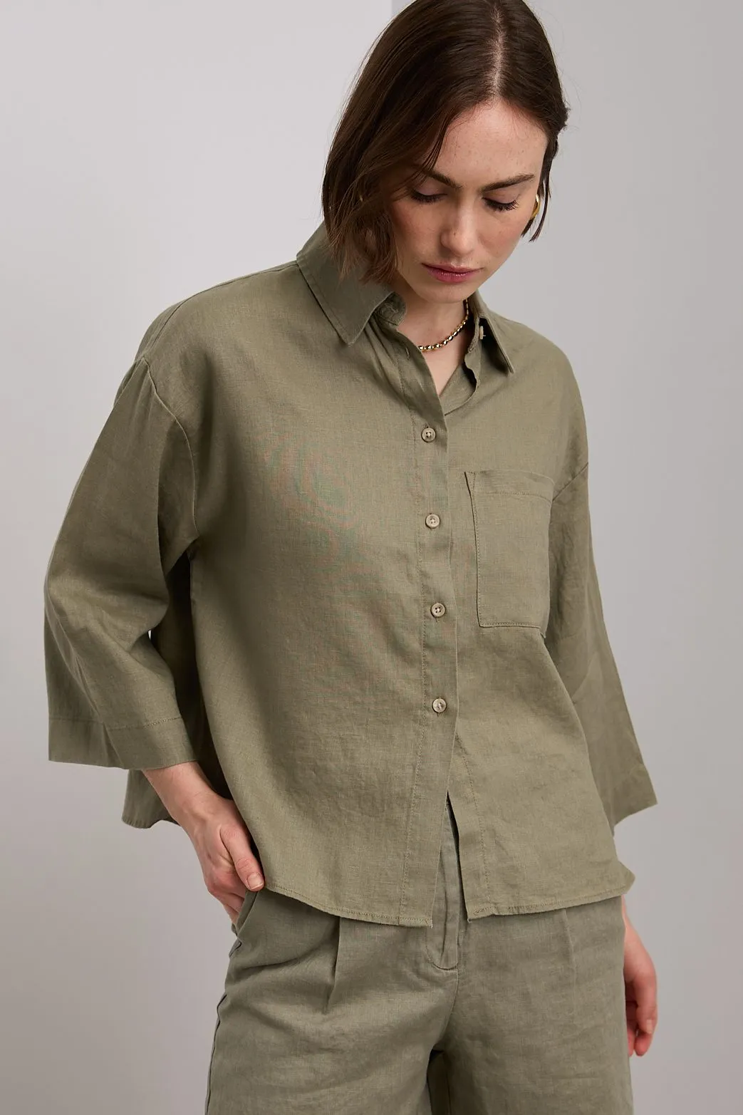 Oversized crop linen blouse