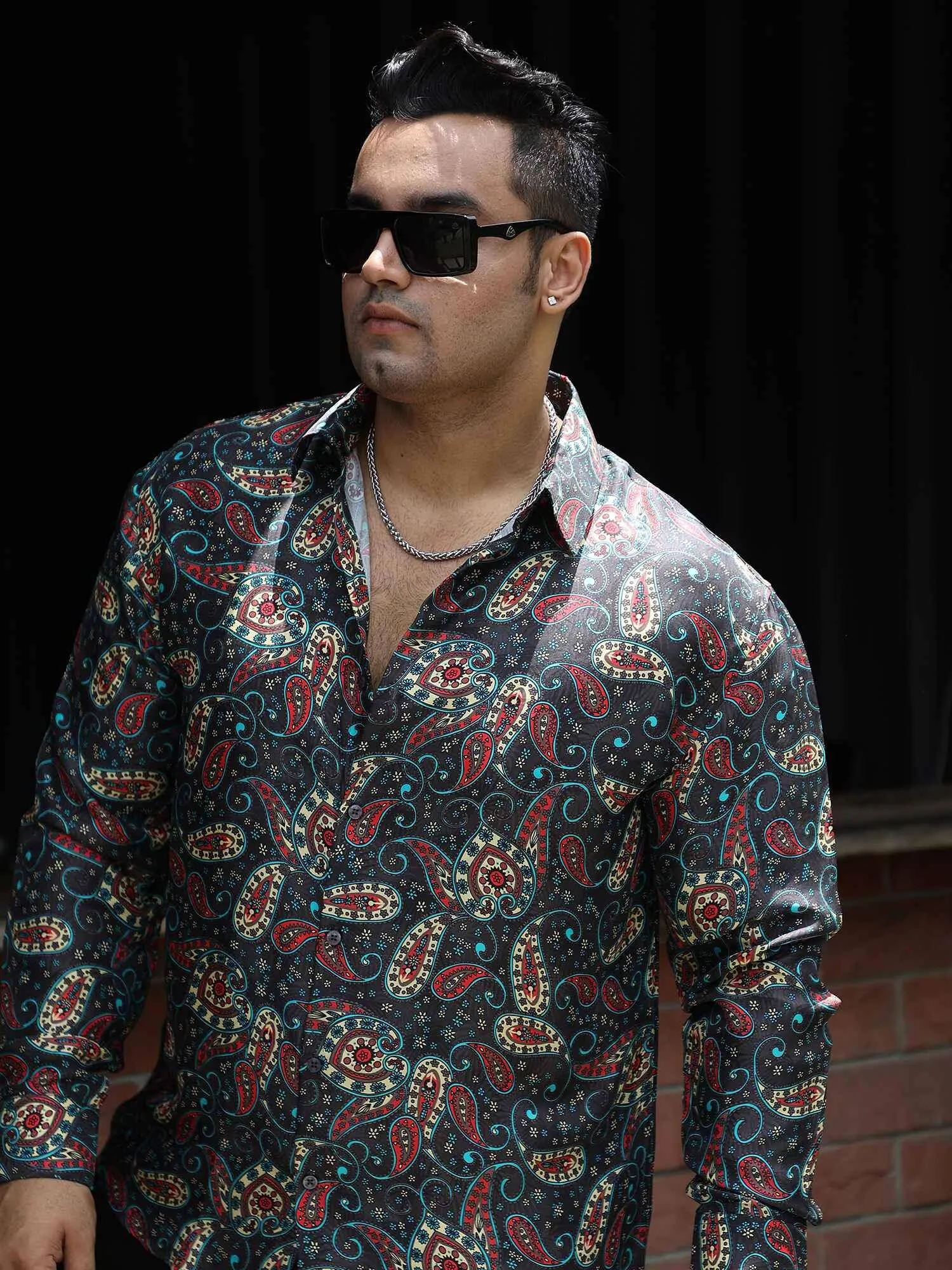 Paisley Printed Silk Full Shirt Men's Plus Size