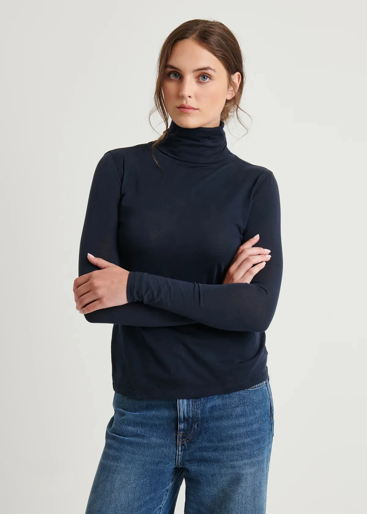 Patrick Assaraf Pima Fitted Turtleneck - Black W92TO3T