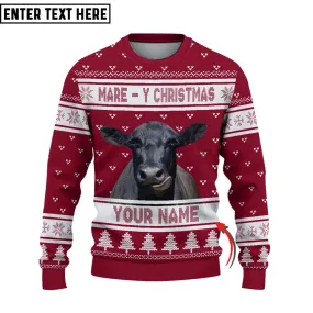 Personalized Black Angus Mare Ugly Christmas Sweater, Sweater Gifts For Pet Loves, Farmers Sweater