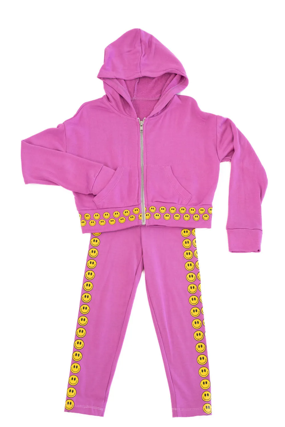 *Pink Enzyme Yellow Smile Band Zip Up Cropped Jacket*