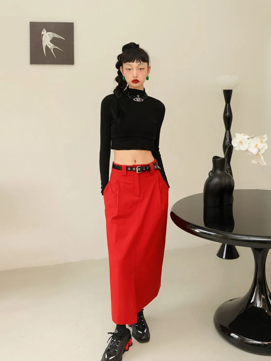 Plain High-waist Simple Long-Skirt