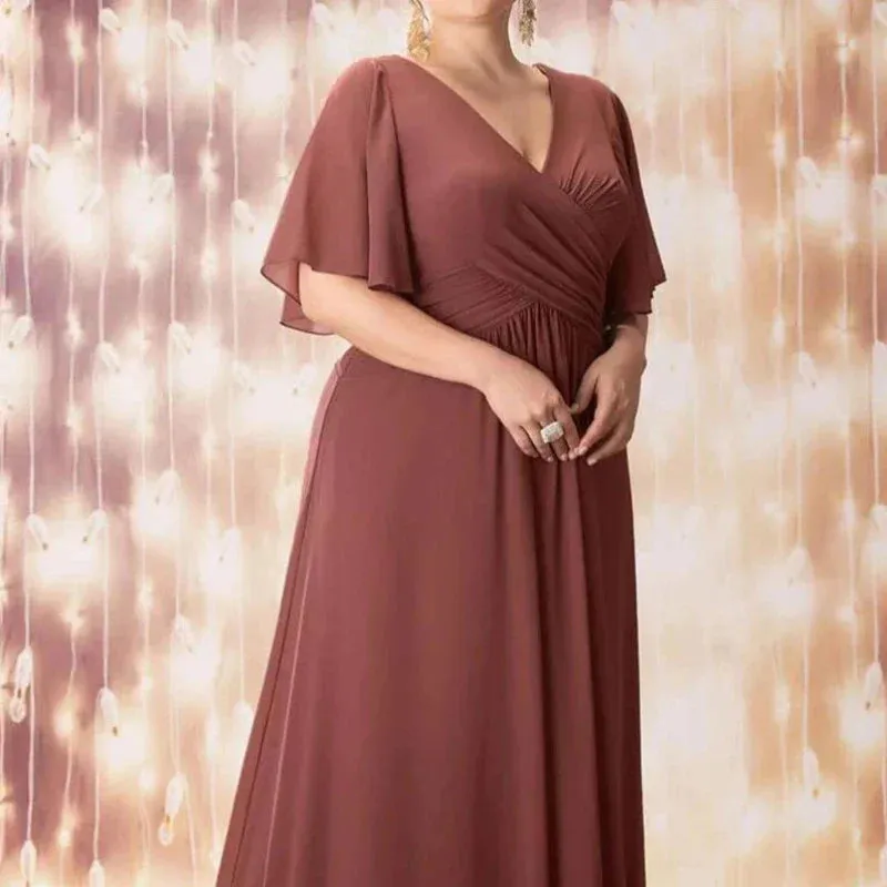 Plus Size Short Sleeve Chiffon Maxi Dress